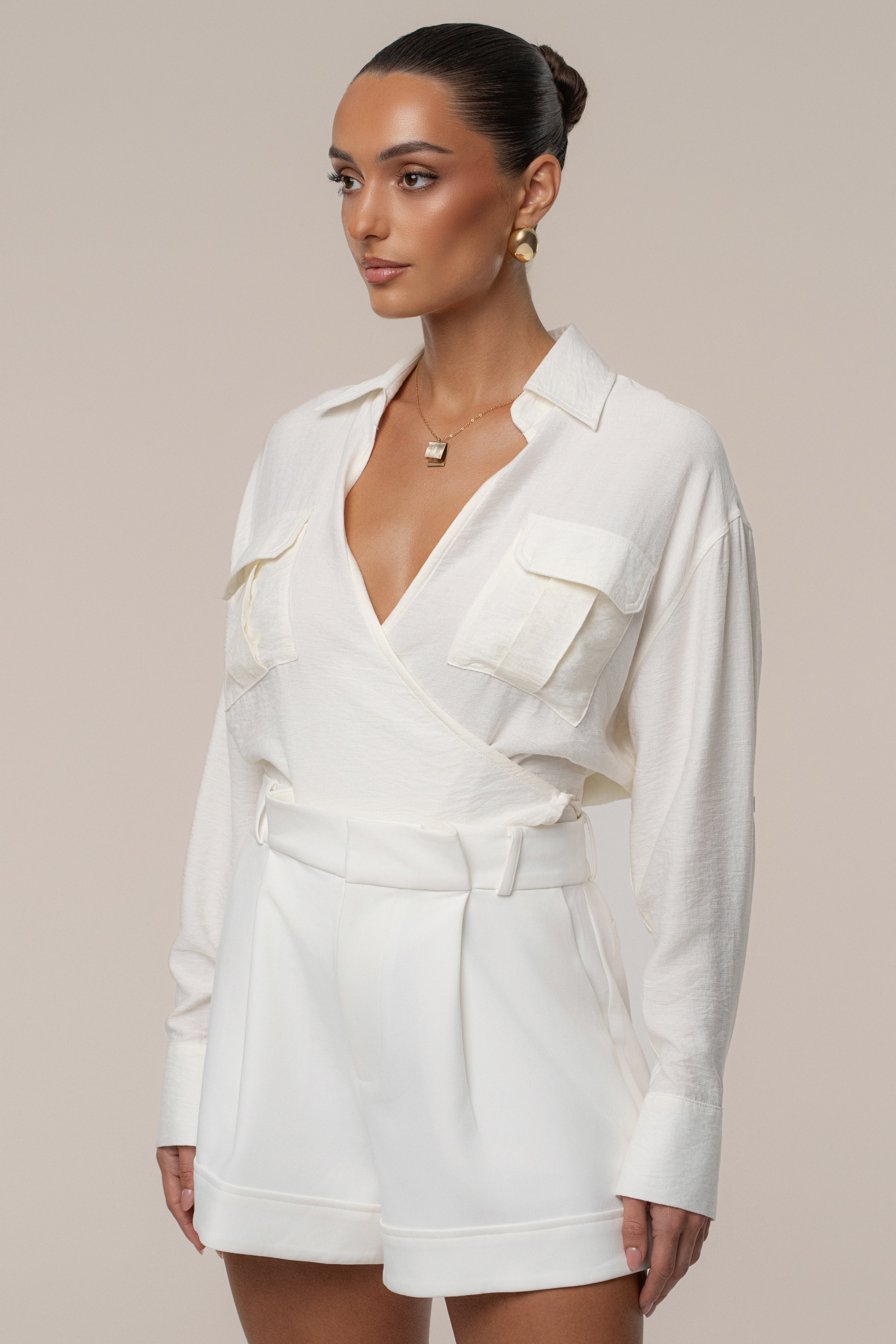Ivory Drift Collared Cargo Top